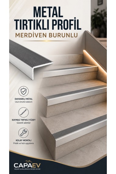 Tırtıklı Alüminyum Merdiven Burun Profili | Kaydırmaz Basamak Koruma Profili